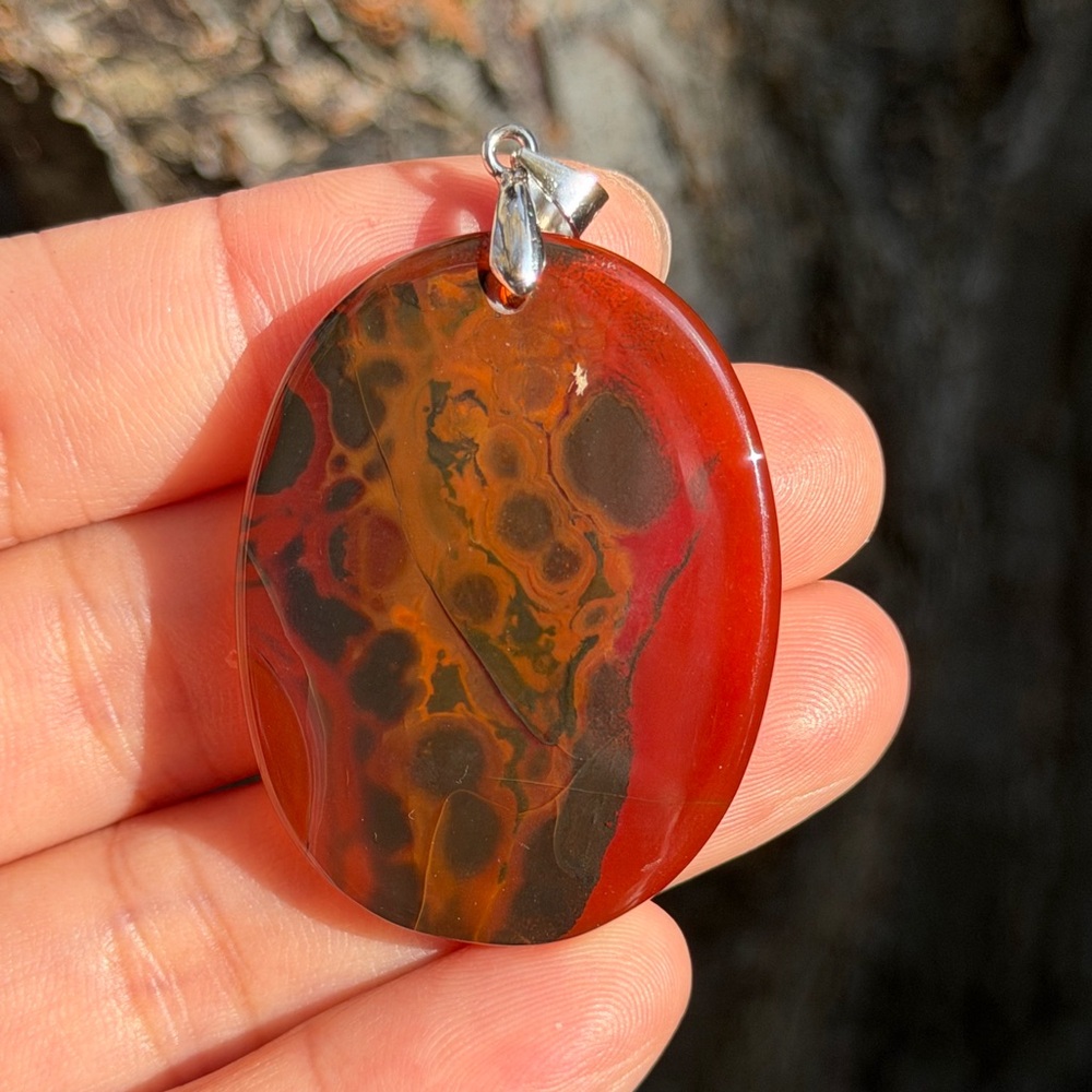 Sterling silver 925 stamped leopard pattern red carnelian pendant 0802